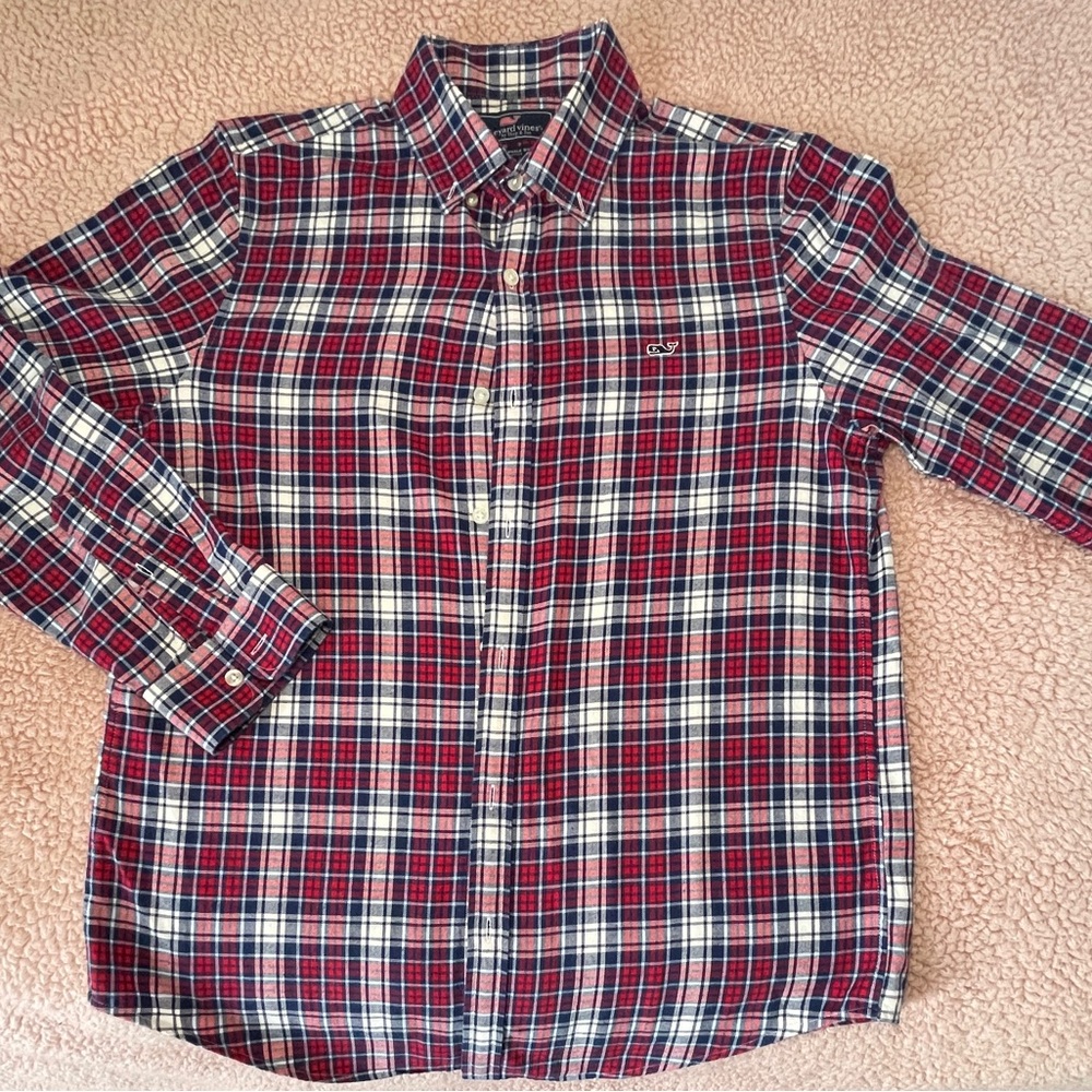 Vineyard Vines Men’s Slim Fit Whale Shirt Blue Red Plaid Long Sleeve Medium